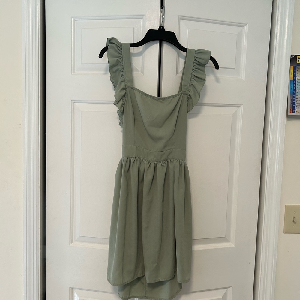Ruffled Sleeveless Dress in Sage Green